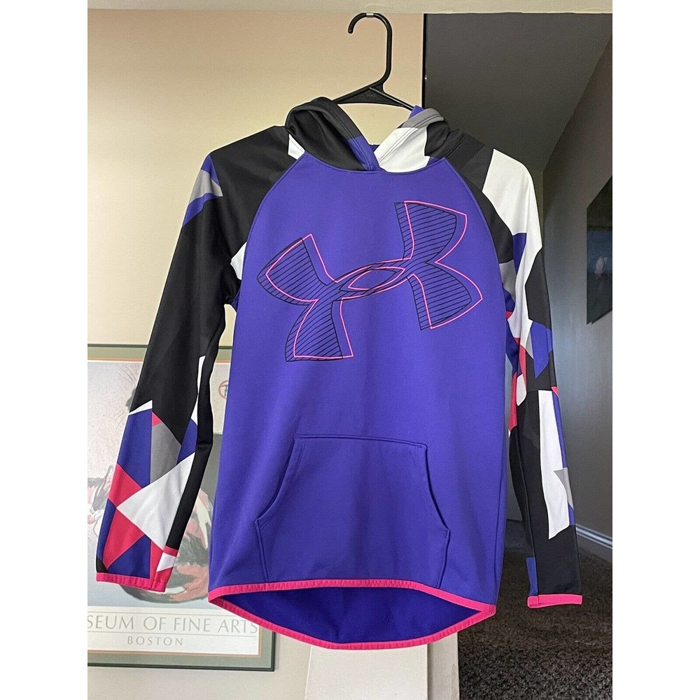Under Armour ColdGear Kids Youth Large Hoodie Lopsided Logo Purple Pink